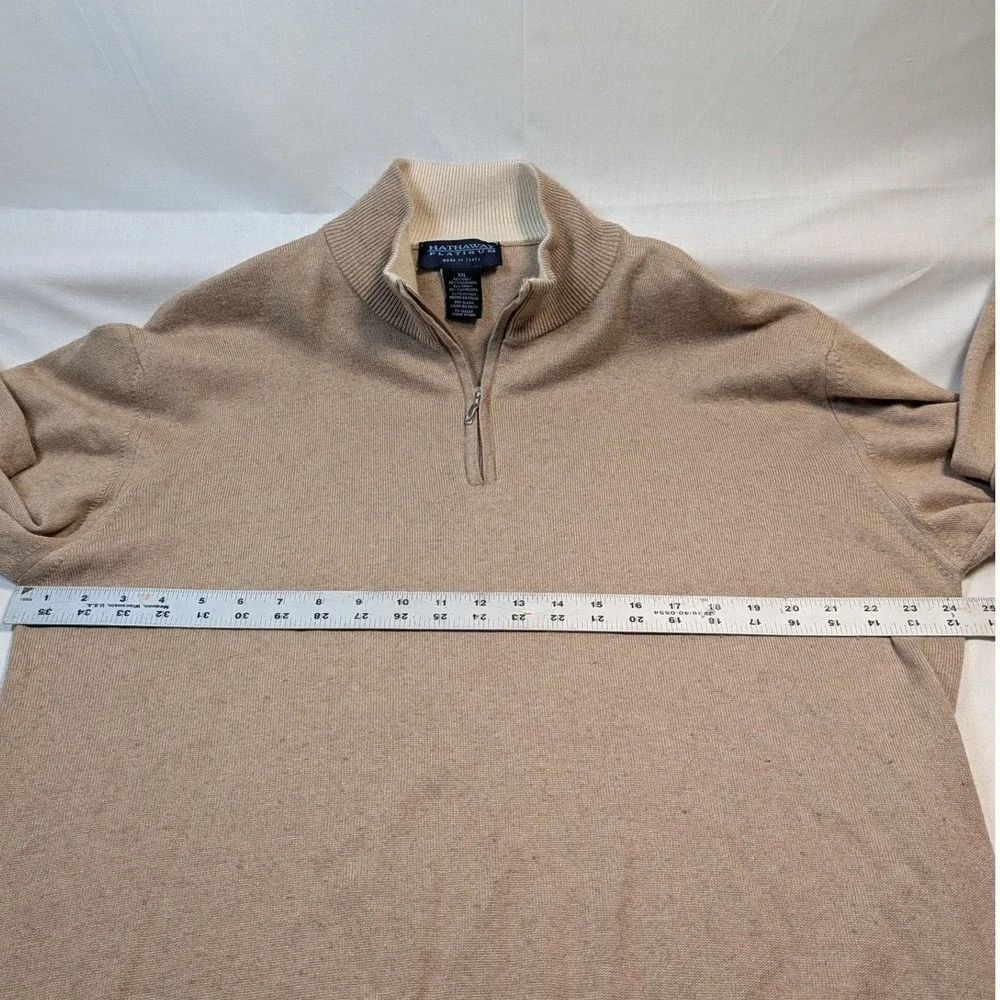 Hathaway Platinum Mens Quarter Zip Sweater XXL Tan Silk Cashmere Blend